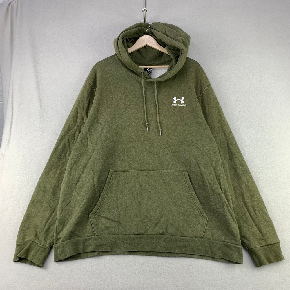 Under Armour Hoodie Mens XXL Green Fleece Pullover Oversized Logo Embroidered